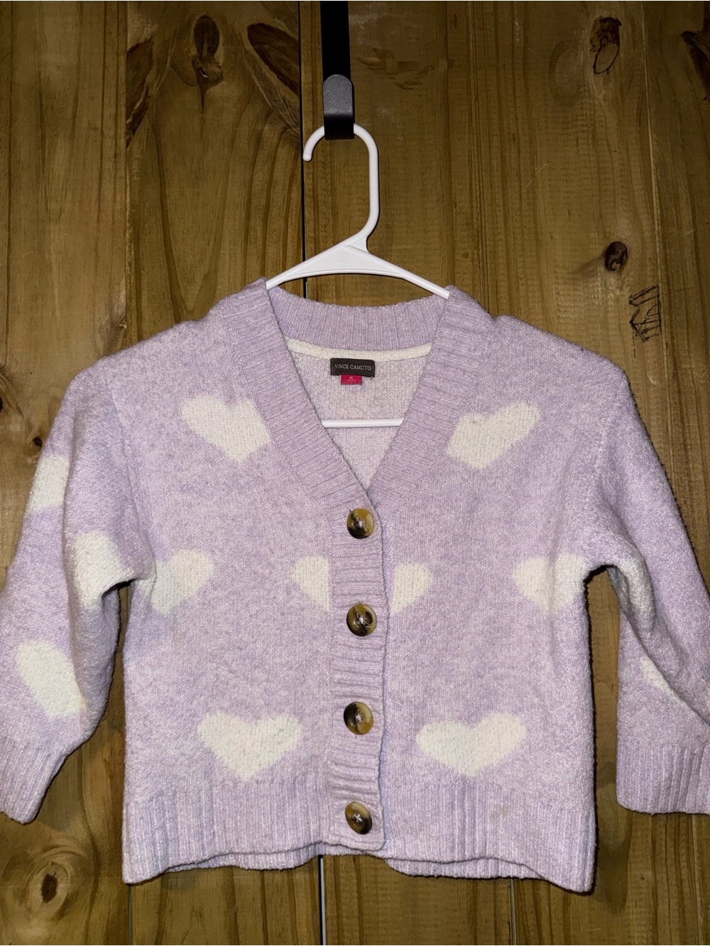 Vince Camuto Lilac Heart-Print V-Neck Cardigan/sweater